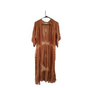 Rebellion Womens L Kimono Duster Brown Open Front Short Sleeve Boho Mesh Top